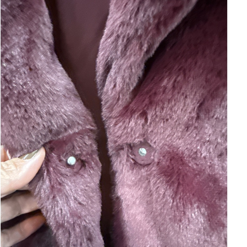 Cara Santana x Nine West Womens Faux Fur Coat Burgundy Plum XS Long Coat Jacket - Picture 7 of 10